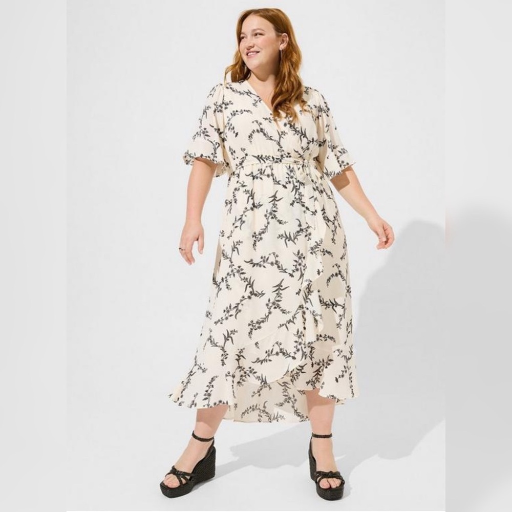 NWT Torrid Maxi Georgette Surplice Ruffle Hi-Low Dress